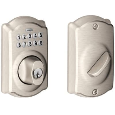 Schlage BE365 V CAM 619 Camelot Keypad Deadbolt Electronic Keyless Entry Lock, Satin Nickel